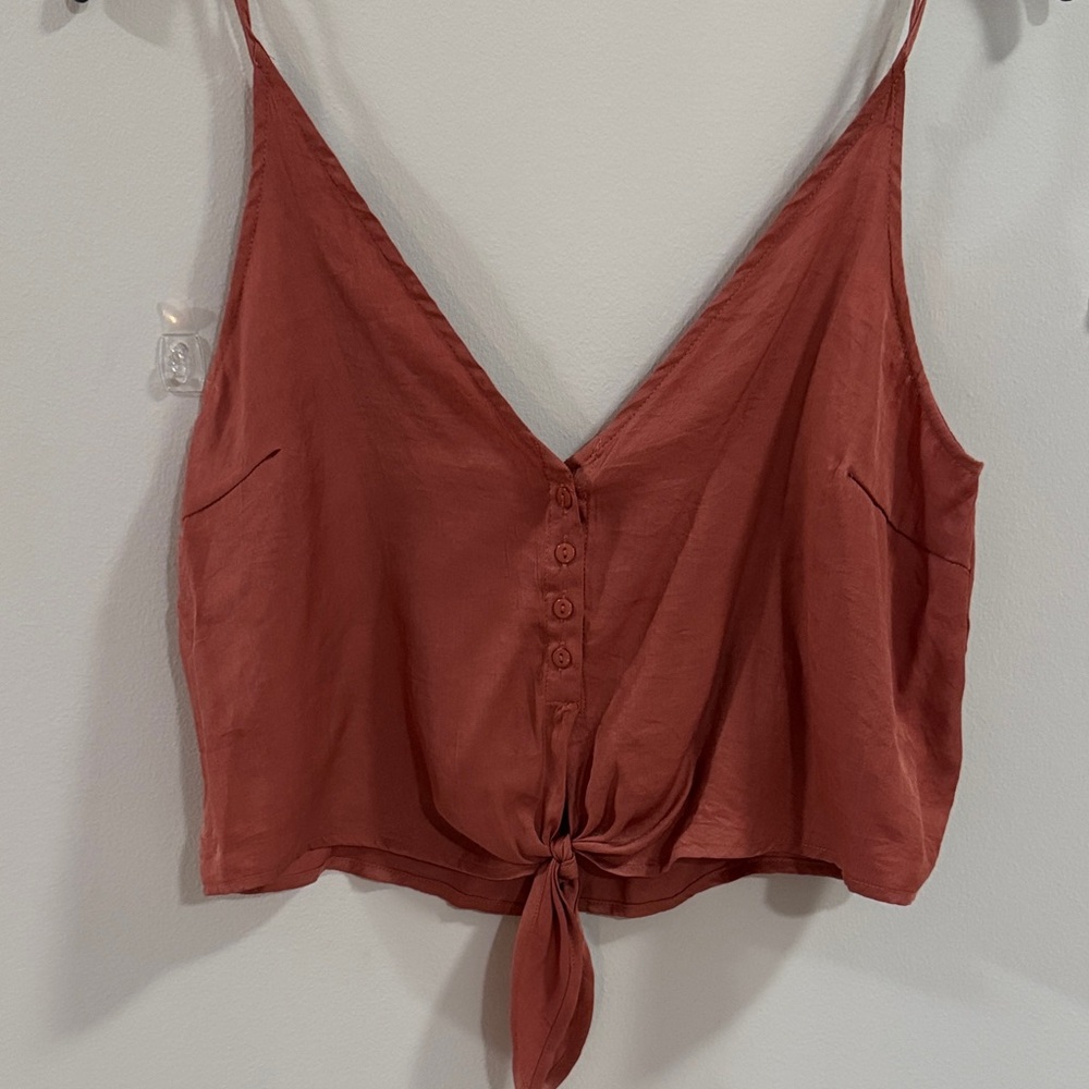 Tie-Front V-Neck silk Camisole in Rust